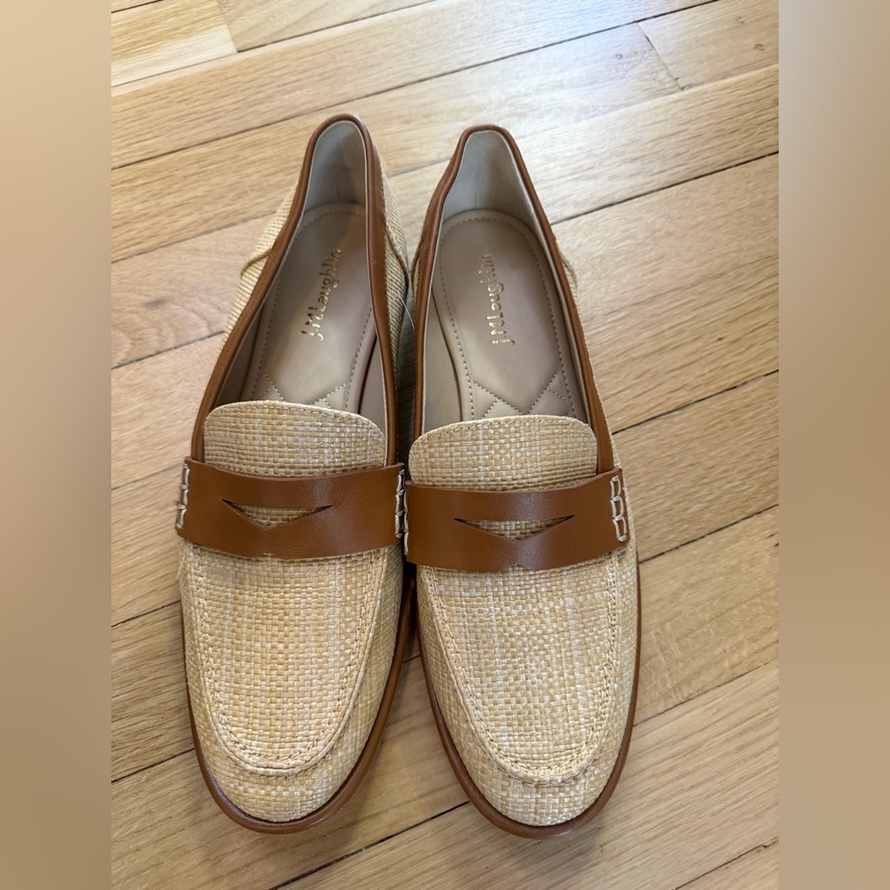 Women's Tan Raffia Penny Loafer - Leather Trim - Picture 2 of 8
